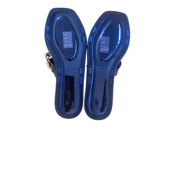 Lauren Lorraine Gold Chain Slides | Black Patent Rhinestone Sandals Size 7 NIB - Picture 6 of 6